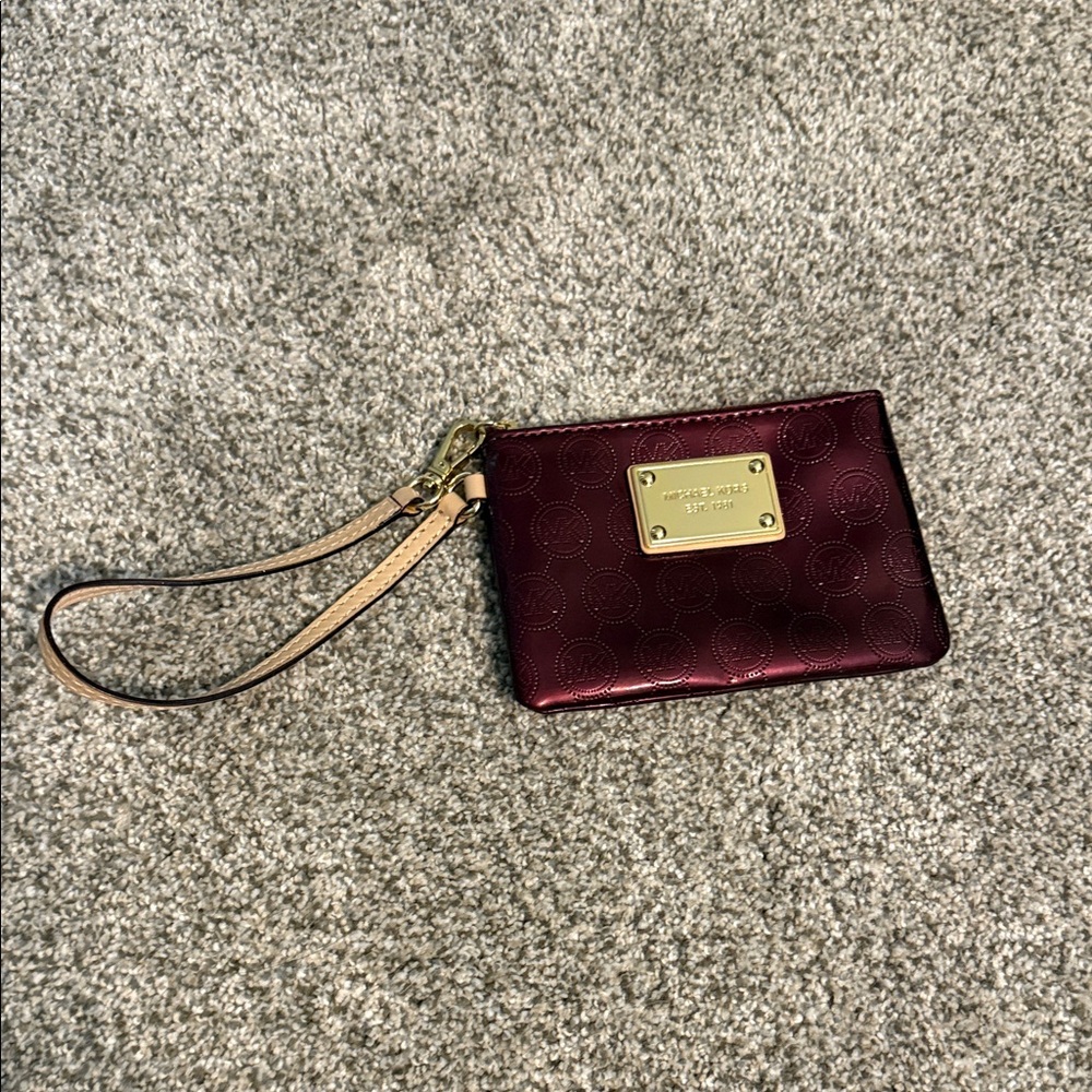 Michael Kors Maroon Wristlet with Gold Accents